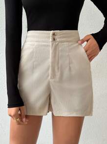 SHEIN Pantalones Cortos De Pana De Color Liso - Albaricoque - Ver 2