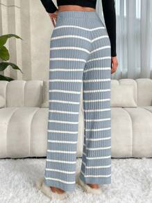SHEIN LUNE Women Sweater Pants Striped Casual - Biru - View 2
