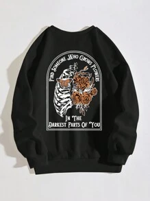 SHEIN EZwear Slogan & Skull Print Thermal Pullover - Black - View 1