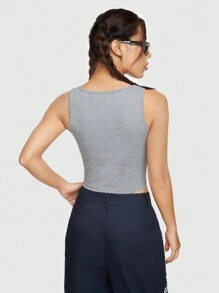 ROMWE Street Life Women's Street Style Skull, Wing, Slogan And Number Print Tank Top For Summer - Grey - View 3