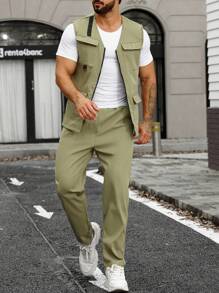 Manfinity Homme Conjunto De Pantalón Y Chaleco Cargo Para Hombre - Verde - Ver 5