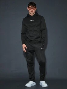GENTILAND Men's Hooded Sweatshirt And Long Pants Set - Black - View 5