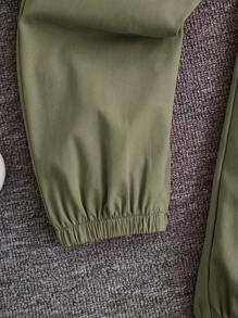 SHEIN 中小學階段女孩個性化酷編織短款立領長袖毛衣和加工長褲運動休閒套裝 - 軍綠色 - 查看 6