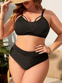 SHEIN Swim Curve Letni zestaw kostiumów kąpielowych w jednolitym kolorze i dużych rozmiarach