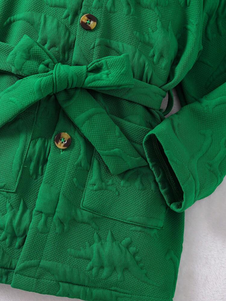 Boys' Dinosaur Printed Belted Hooded Plush Coat