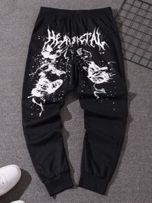 Manfinity EMRG Loose Men's Letter And Butterfly Print Sweatpants - Black - View 3