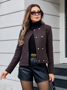 RueChic Women's Double Breasted Jacket - Brown - View 1