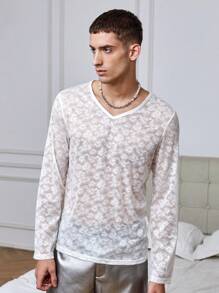 Manfinity Hypemode 男蕾絲 V 領 T 卹 - 白色 - 查看 1