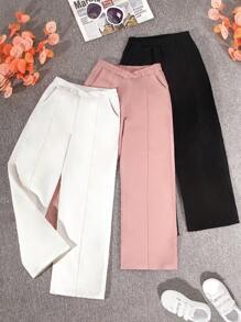 Teenage Girls' Woven V-Shaped Waistband Pants, Pack Of 3, School, Campus, College Chic Outfits For Autumn/Winter