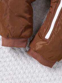 SHEIN Em bé Con trai Dễ thương Thiết kế Lông cừu mềm áo có mũ Tay áo dài Áo liền quần Với Lót Và Khâu - màu nâu - Xem 6