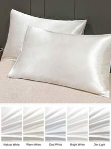 2pcs Polyester Satin Pillowcase Set - Solid Color Pillowcases Good For Hair And Skin, With Envelope Closure, No Pillow Insert, Suitable For Bedroom, Guest Room, Dorm (Boys/Girls), Travel - White - View 3
