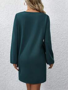 SHEIN Privé Của phụ nữ Tay áo dài Cổ chữ V sâu Đuôi cá Đầm - Màu xanh lá cây đậm - Xem 2