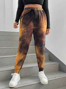 SHEIN EZwear Women'S Plus Size Tie Dye Loose Fit Sweatpants - Multicolor - View 3