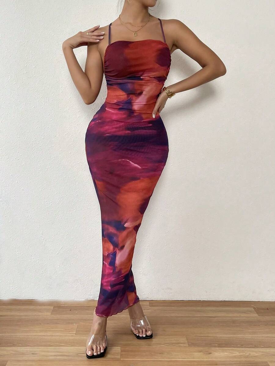 Chiquease 雲染綁帶露背吊帶裙 - 彩色 - 查看 1