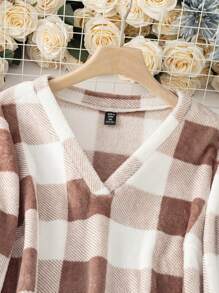 SHEIN LUNE Kích thước lớn Lưới Mô hình Áo Tay dài Áo chui đầu Cổ chữ V Đầm - Nhiều màu - Xem 3