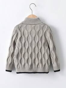 SHEIN Young Boy Shawl Collar Long Sleeve Sweater - Grey - View 2