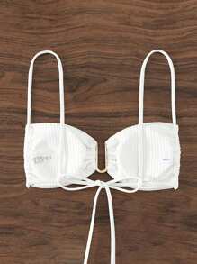 Swim Chiccia Summer Beach Solid Color Swimwear Top With U-Shaped Iron Link Valentine - White - View 2