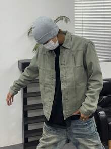 Manfinity Hypemode Nam Màu thuần Áo khoác denim - Màu xanh Bạc hà - Xem 4