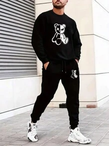 Nam Hoạt hình gấu trúc In Áo nỉ Và Quần Bộ - màu đen - Xem 1