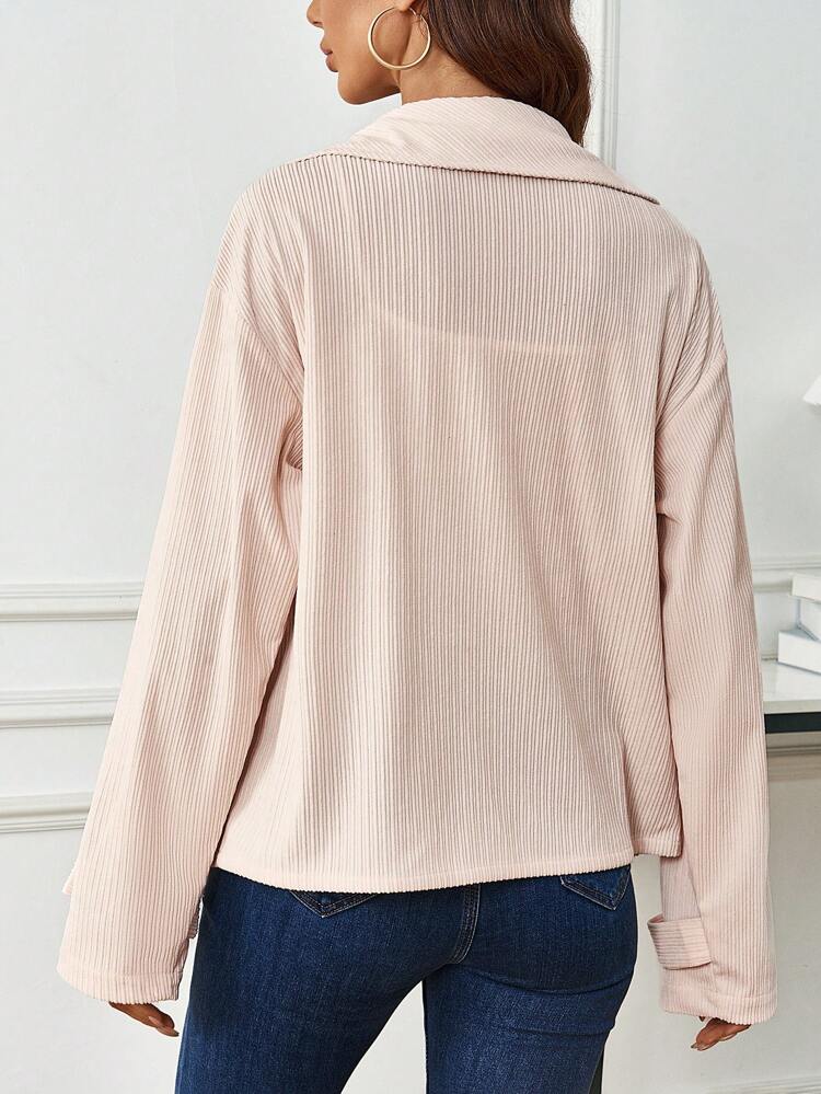 Women's Solid Color Button Front Jacket With Flap Pockets