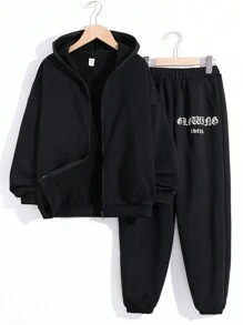 Cậu bé Tween Đồ họa Chữ cái Áo Hoodie & Quần thể thao - màu đen - Xem 5