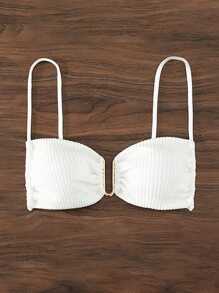 Swim Chiccia Summer Beach Solid Color Swimwear Top With U-Shaped Iron Link Valentine - White - View 3