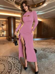 RueChic Women's Solid Color Split Dress - Watermelon Pink - View 3