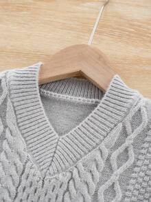 SHEIN 男童粗针织V领毛衣 - 灰色 - 查看 5