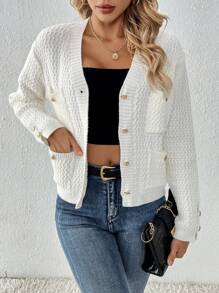 SHEIN Essnce Của phụ nữ Áo len Mở Áo len - trắng - Xem 4