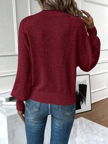 SHEIN Essnce Casual Women'S Stand Collar Raglan Sleeve Sweater - Burgundy - View 2