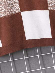 SHEIN 青少年男孩格子連帽毛衣 - 咖啡棕 - 查看 4