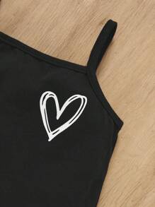 SHEIN Baby Girls' Casual Cute Heart Patterned Tank Top Set, 3pcs For Valentine's Day