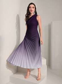 Modelyn Vestido con un solo hombro con gradiente y drapeado para mujer - Morado - Ver 5