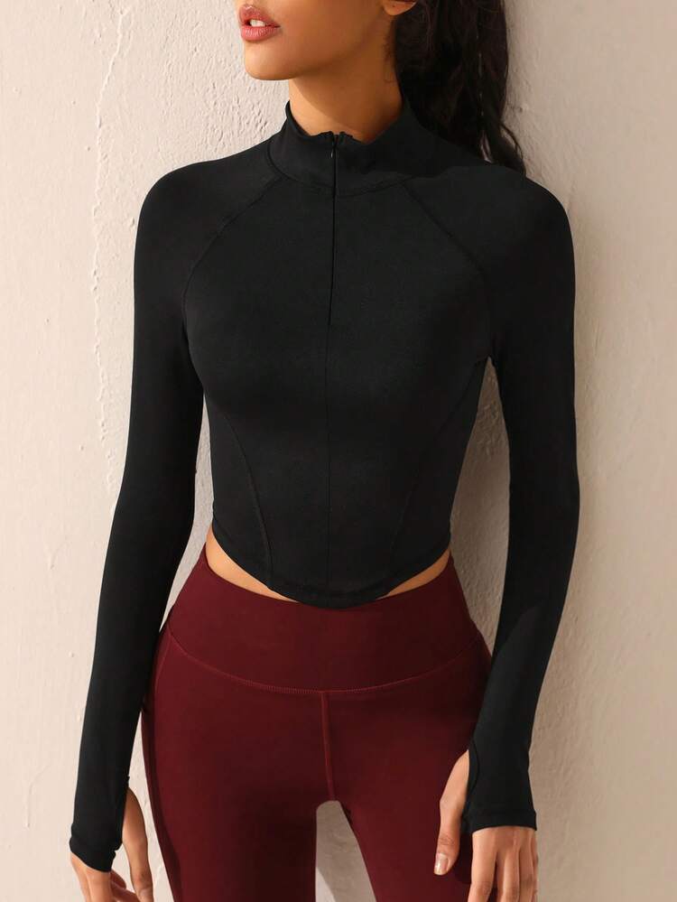 Women's Stand Collar Zipper Closure Half Placket Slim Fit Sports Sweatshirt