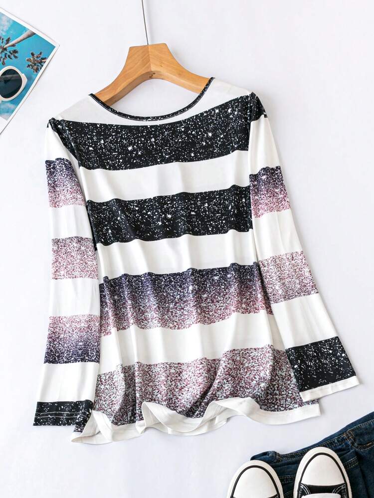 Plus Size Color Block Half Zipper Long Sleeve T-shirt