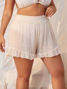 Swim Mod 大尺寸純色荷葉邊下擺裝飾休閒舒適遮蓋 - 黃色 - 查看 5