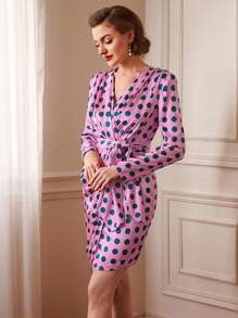 Vintamour Women's Polka Dot V-neck Dress - Multicolor - View 6