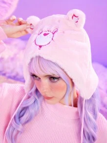 ROMWE X Care Bears 1pc Embroidered Plush Ear Protective Cap - Pink - View 3