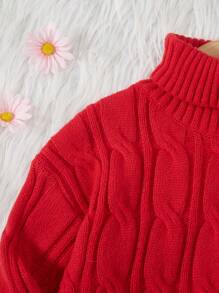 SHEIN Cô gái Tween Đúng mốt Và Đơn giản Áo chui đầu Áo len - Đỏ - Xem 4