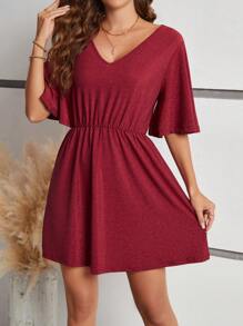 SHEIN Frenchy Vrouwen Effen kleur V-hals Jurken