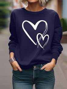 EMERY ROSE Heart Print Drop Shoulder Sweatshirt - Navy Blue - View 4