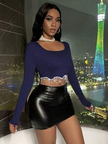 VaVaBold 女士修身藍色圓領t恤 - 藍色 - 查看 3