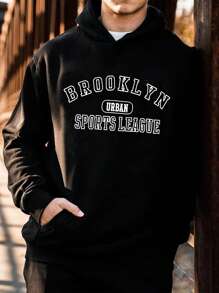 Aesthetic Post Nam Kích thước lớn áo có mũ Thả vai Lá thư In Áo nỉ - màu đen - Xem 1