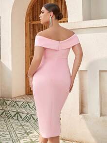 Plus Off Shoulder Wrap Hem Dress - Pink - View 2