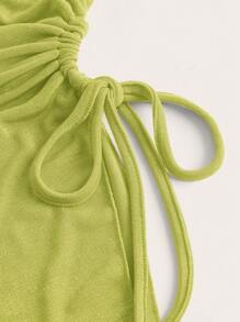 SHEIN EZwear Blusa de punto sin tirantes con dobladillo asimétrico y cordón - Verde Oliva - Ver 5