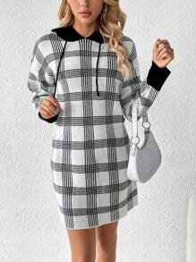 SHEIN LUNE 格紋彩塊連帽毛衣連衣裙 - 彩色 - 查看 3