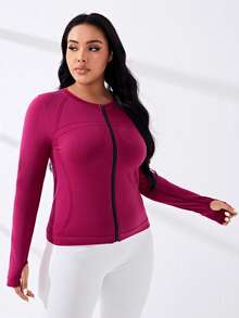 Yoga Basic Kích thước lớn Dây kéo phía trước Jacket thể thao - Gỗ đỏ - Xem 3