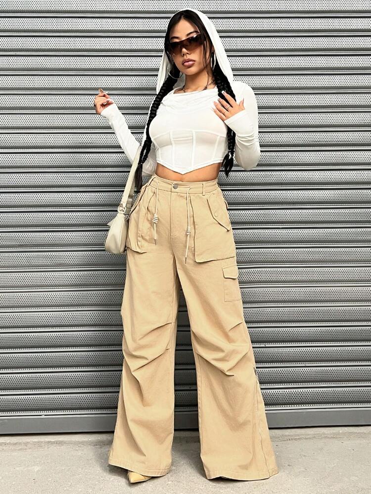 Zipper Fly Foot Loose Fit Cargo Pants