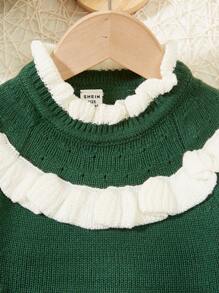 Infant Girls' Color Block Ruffle Hem Sweater Dress - Dark Green - View 5