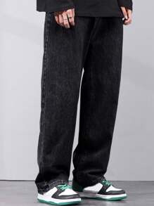 Hombres Jeans de pierna recta con bolsillo oblicuo